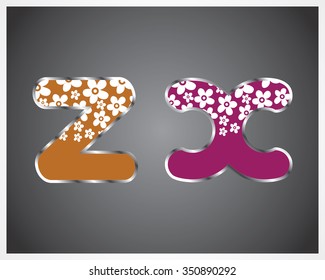 white flower style alphabet letters isolated on grey background