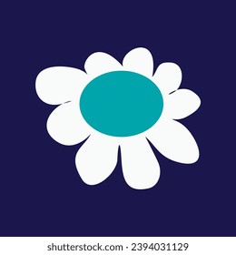 White Flower with turquoise centre, Vector icon isolated on Dark background. Modern flat pictogram. Trendy Simple vector symbol for web site design or button to mobile app. Logo illustration.