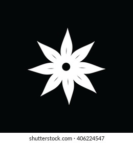 White flower vector illustration. Black background