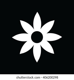 White flower vector illustration icon. Black background