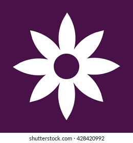 White flower vector illustration icon. Purple background