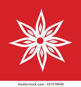White flower vector illustration. Red background