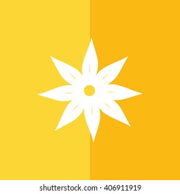 White flower vector illustration. Yellow background