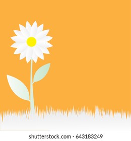 White flower vector on yellow background. With space for text your