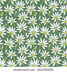 
White flowers, abstract on dark background. Seamless pattern for fashion design, fabric, wallpaper and all kinds of prints.