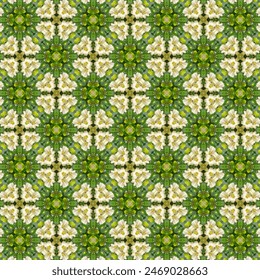 Flores blancas dispuestas en círculo. Pequeñas flores blancas adornadas con un ramo. Flores florecientes sobre un fondo verde Da una sensación de frescura, comodidad y lujo.