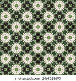 White flowers are arranged in circles. Arranged together to form a bouquet of white flowers. Beautiful blooming white flowers on a background of dark green leaves give a feeling of freshness, brightne