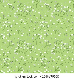 white flowers, baby's breath, Gypsophila flowers seamless pattern background. Doodle summer floral pattern background. hand drawn flower cluster background. Great for wallpaper, textile, fabric.