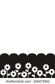 white flowers, black background, template, plant front fence, vector icon