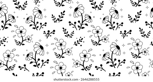 Flores blancas con patrón de brotes negros