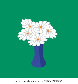 White flowers in blue vase isometric vector illustration