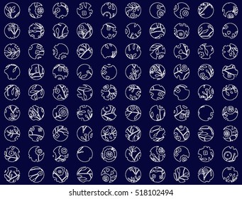 White Flowers In Contour Circles - Vector Texture
