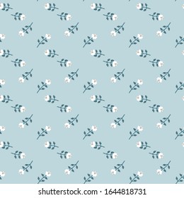 white flowers diagonal striped seamless vector pattern on a blue background