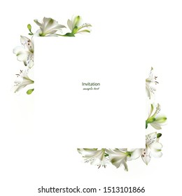 White flowers. Floral background. Leaves. Lilies.