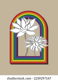 White Flowers, Floral Outline, Pride Month Poster Designs, Rainbow Illustrations, Gay Pride, Beige, Black, White