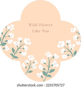 White flowers in the flower shape.The sticker card background is located below yellow orange color background.