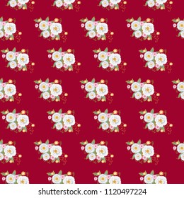 White flowers in folk style. Vintage vector seamless pattern background for design, graphic art, printing and hobby, invitation