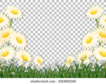 White flowers frame template on transparent background illustration