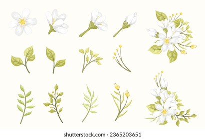 white flowers and gold foliage set