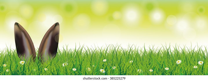 White flowers in grass with hare ears on the bokeh background. Eps 10 vector file.