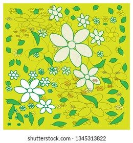 White flowers green leaves pattern wallpaper same less design.Vector illustration.