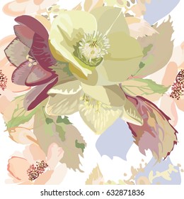 white flowers  (hellebore niger) background- pattern - vector