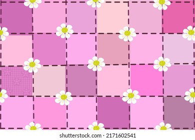 Flores blancas aisladas en Gingham, Scott patrón sin fisuras. Textura de rhombus,cuadrados para vestir, papel, ropa, manteles.,net, cuadrícula. Copia espacio para tu texto y tu negocio. Ilustración vectorial.