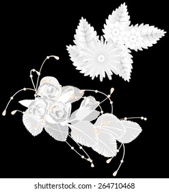 White flowers isolated on black background