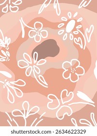 White flowers and leaves patterns on colorful in pink background for web banner, branding package, fabric print, wallpaper, social media post, doodle, notes, book covers, wall decor.