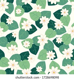White flowers with leaves seamless pattern 