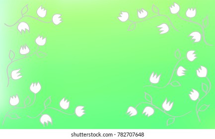 White Flowers with Leaves and Stem on Green Gradient Background