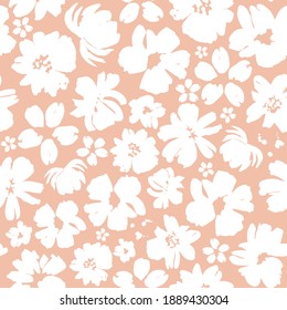 White flowers on a beige background seamless pattern design. Trendy illustrated vector pattern for brand identity, stationery, wrapping and wallpapers. Minimalistic floral background. Floral shapes.