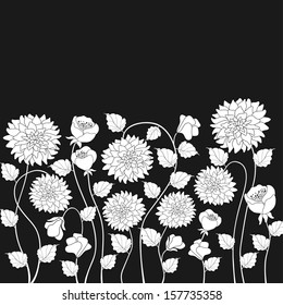 White flowers on black background vector illustration