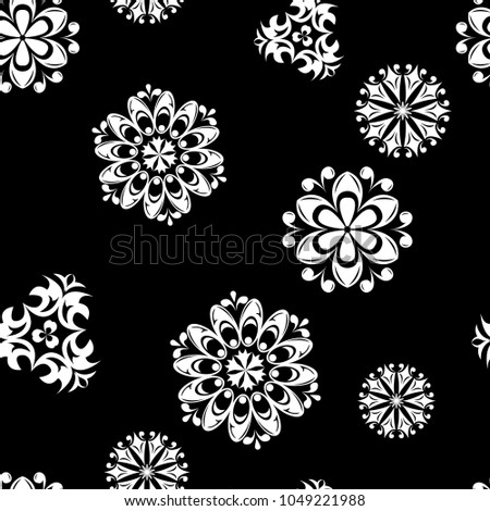 White Flowers On Black Background Ornamental Stock Vector