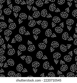 white flowers on a black background,seamless pattern