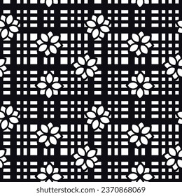 White flowers on a black cell, pattern. Can be printed on any material: package, merch, fabric, home.