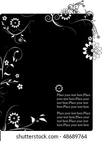 white flowers on black with place for text