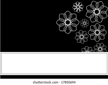 White flowers on black template. Copy space included