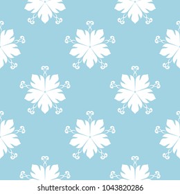 White flowers on blue background. Ornamental seamless pattern for textile and wallpapers