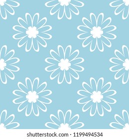 White flowers on blue background. Ornamental seamless pattern for textile and wallpapers