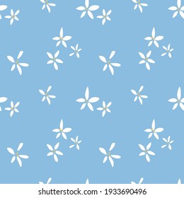 White flowers on a blue background. Seamless pattern with floral elements. Background for wallpaper, textile, postcards, wrapping, etc. Vector illustrations.