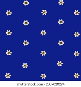 White flowers on a blue background pattern and background, vector.