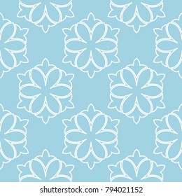 White flowers on blue background. Ornamental seamless pattern for textile and wallpapers