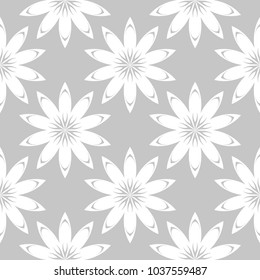 White flowers on gray background. Ornamental seamless pattern for textile and wallpapers