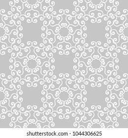 White flowers on gray background. Ornamental seamless pattern for textile and wallpapers