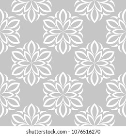 White flowers on gray background. Ornamental seamless pattern for textile and wallpapers