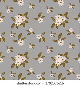 white flowers on grey background vector seamless pattern