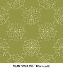 White flowers on olive green background. Ornamental seamless pattern for textile and wallpapers