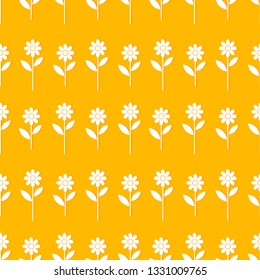 White flowers on orange background seamless pattern. Vector illustration.