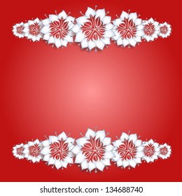 White flowers on red background